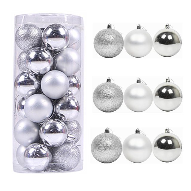 Alimitopia 24 Piezas De Bolas De Navidad De 2,4 Pulgadas Colgantes De Bolas Colgantes Irrompibles Para Decoración De Árbol De Navidad (Plata)