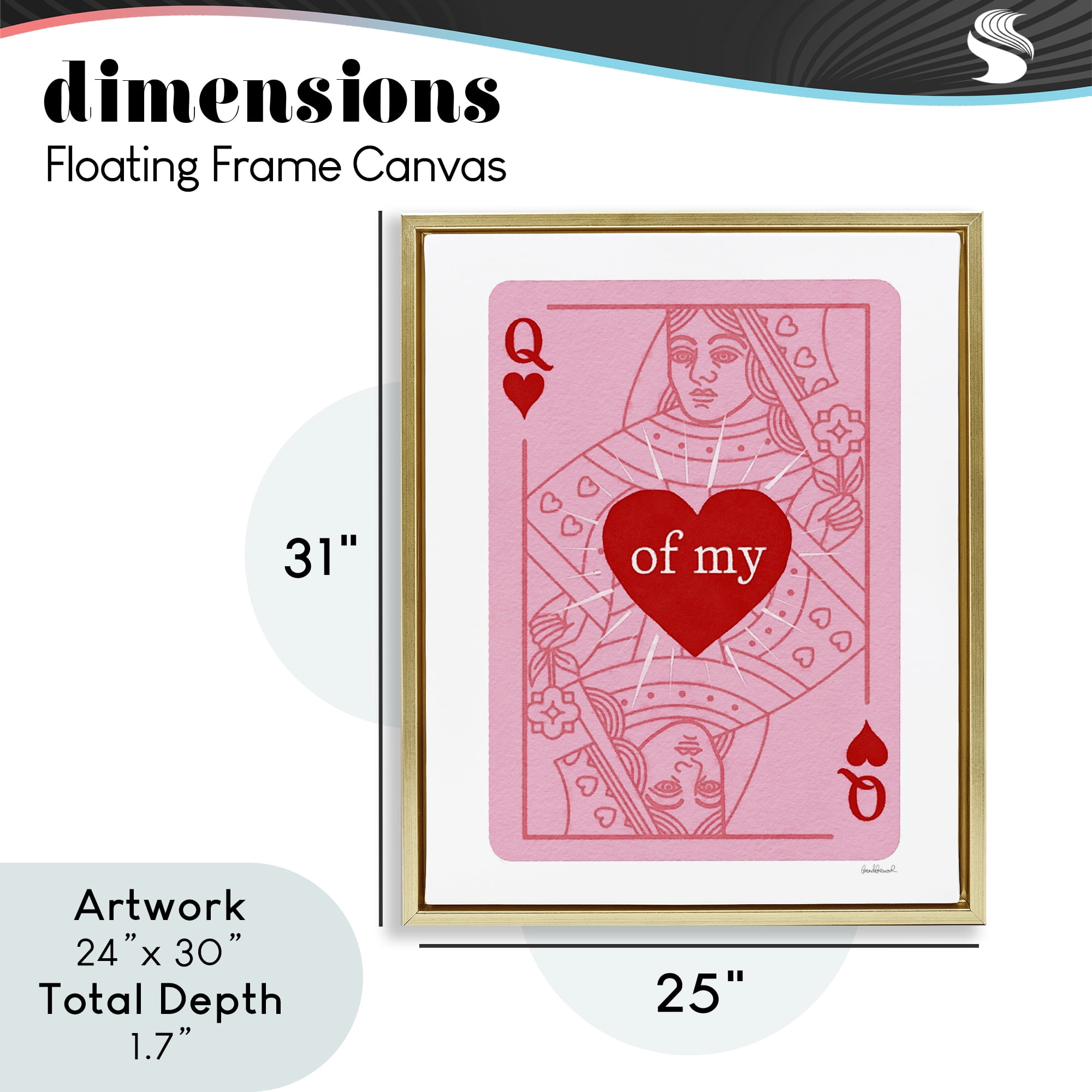 Queen Of My Heart Gold Framed Floater Canvas Wall Art, design by Amanda Greenwood