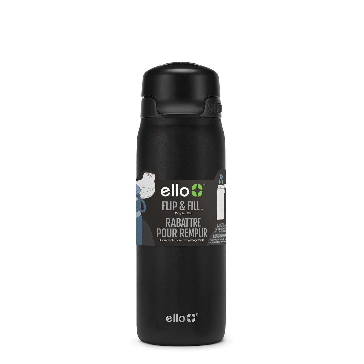 Ello 18 oz Flip & Fill Black Stainless Steel Water Bottle, Purple