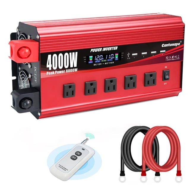 Inversor de corriente Cantonape 4000W 12V a 110V con control remoto