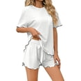 thumbnail image 2 of XUNKUSGA Pajamas for Women Set Cute Ruffle Hem Pj Set with Pockets Lightweight Casual Soild Color Short Sleeve Top and Shorts 2 Piece Sets for Women,White, 2 of 8