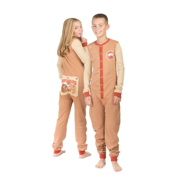 Boys & Girls Kid's Union Suit Onesie Pajamas HAPPY CAMPER Design On Butt Flap