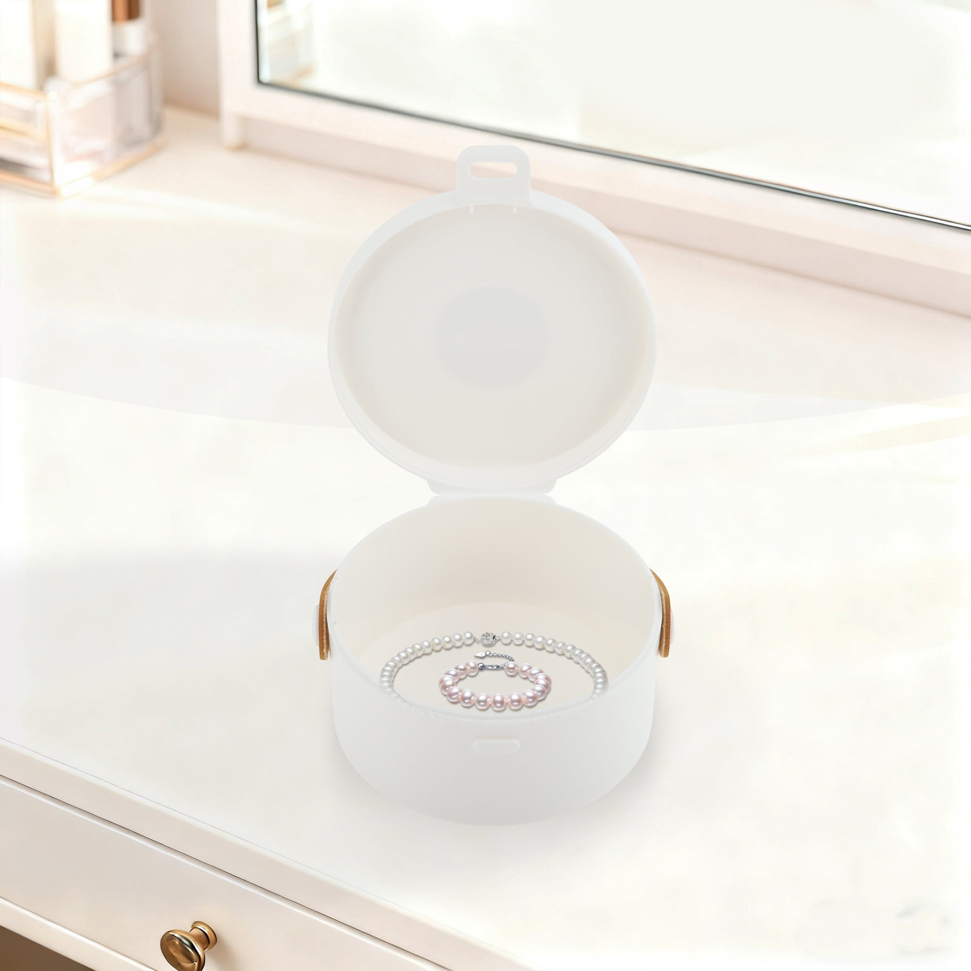Unique Bargains Round Single-Layer Multi-Function Jewelry Box Organizer White