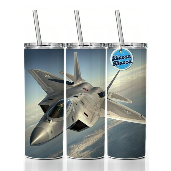 F-22 Raptor US Air Force Air Superiority Fighter Plane 20oz Insulated Water Bottle Skinny Tumbler Includes Straw