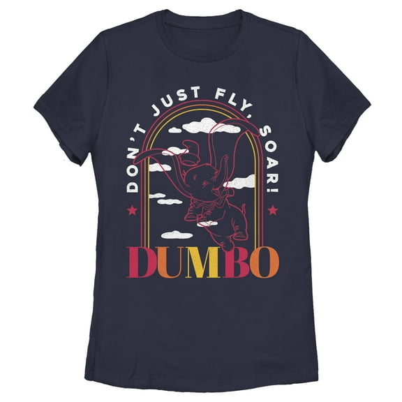 Women's Dumbo Soaring Sunset Arch  Graphic Tee Navy Blue 2X Large