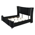 thumbnail image 4 of 1pc Black Velvet Upholstery Wingback Headboard Channel Tufting Queen Size Bed, 4 of 6