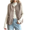 thumbnail image 3 of Vest for Women Dqueduo Women's Solid Color Round Neck Button Front Sleeveless Casual Coat Top Khaki XL, 3 of 7