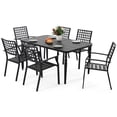thumbnail image 3 of Nuu Garden 7-Piece Outdoor Metal Furniture Set, Outdoor Dining Set of 6, Patio Dining Set with Umbrella Hole and Powder Coating, 6 Stackable Chairs and 1 Rectangle Table, Black, 3 of 10