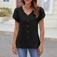 thumbnail image 5 of Scyoekwg Womens Summer Tops Trendy V-Neck Petals Sleeve Elegant Shirts Comfy Solid Color Short Sleeve T Shirts Casual Loose Lightweight Blouses (Black,XXL), 5 of 7