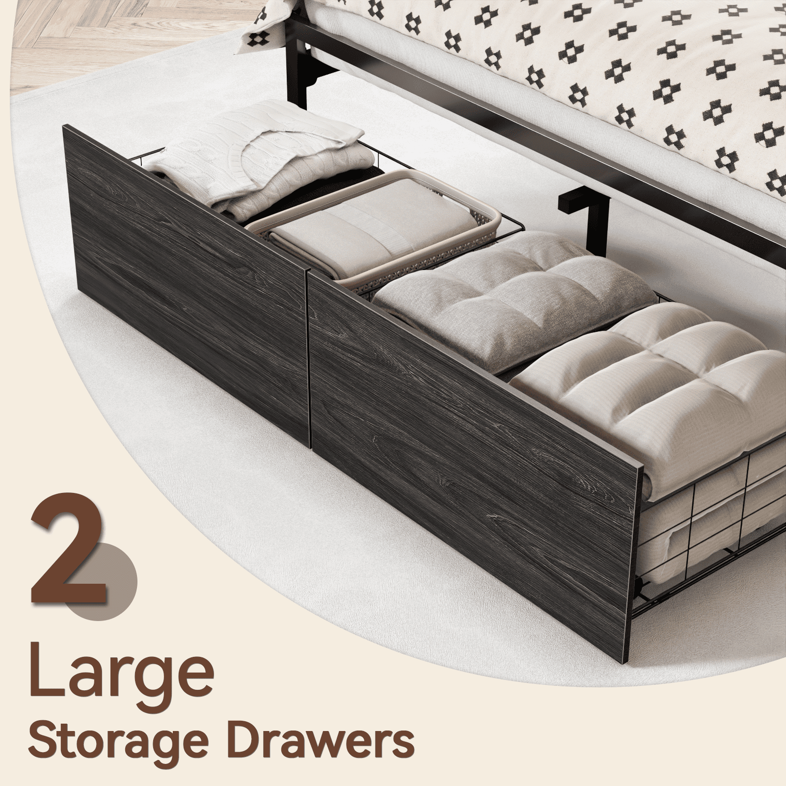 Satifur Full LED Platform Bed Frame with Storage Headboard, USB Ports, RGB Lights and 2 Easy-Slide Under Bed Storage Drawers