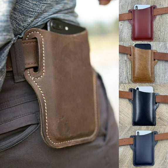 2022 Fashion Men PU Leather Vintage Pack Waist Bag Belt Clip Phone Holster Sports Hiking Cell Mobile Phone Case Belt Pouch Purse