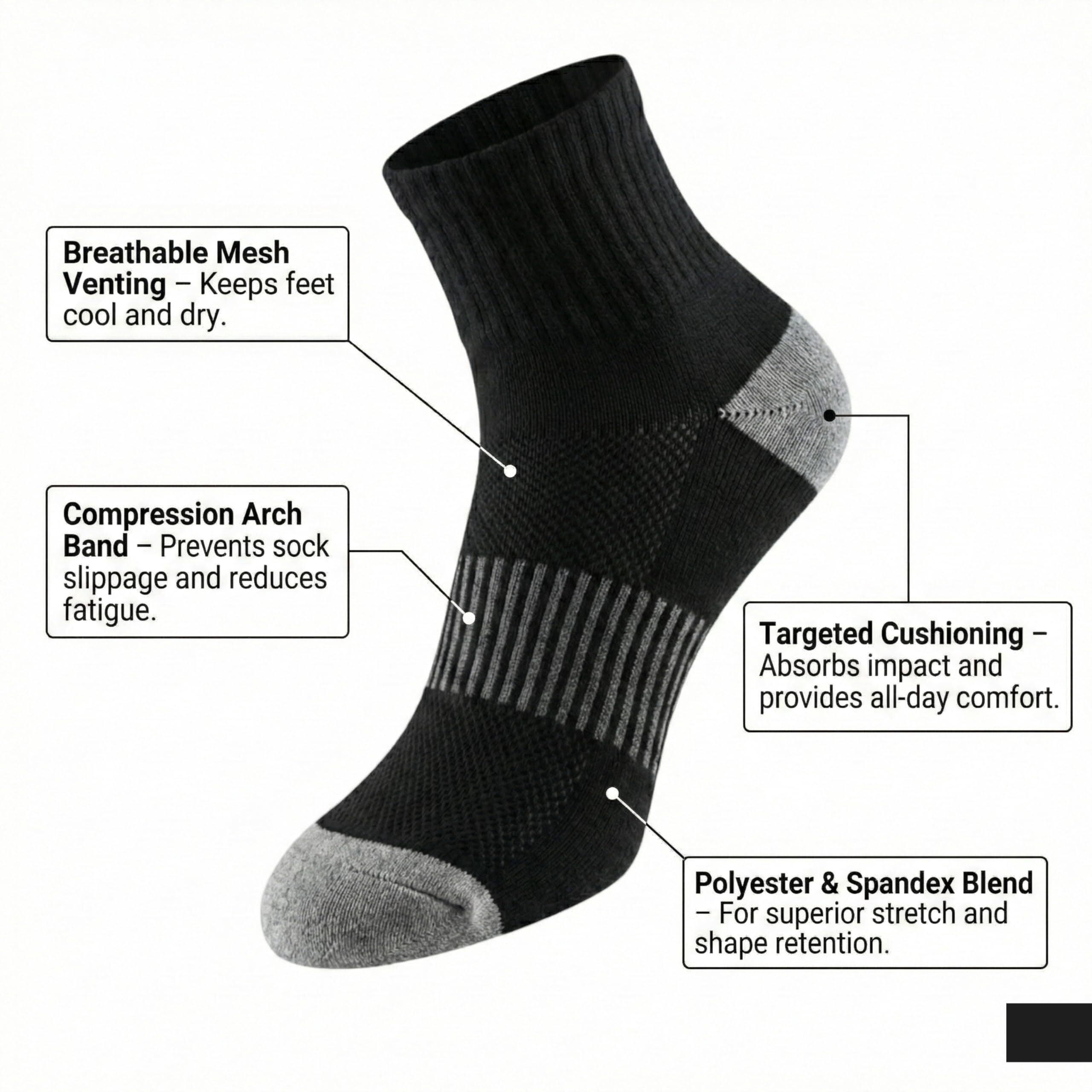 Colorfut Women's 12-Pairs Running & Athletic Sports Performance Ankle/Quarter Socks