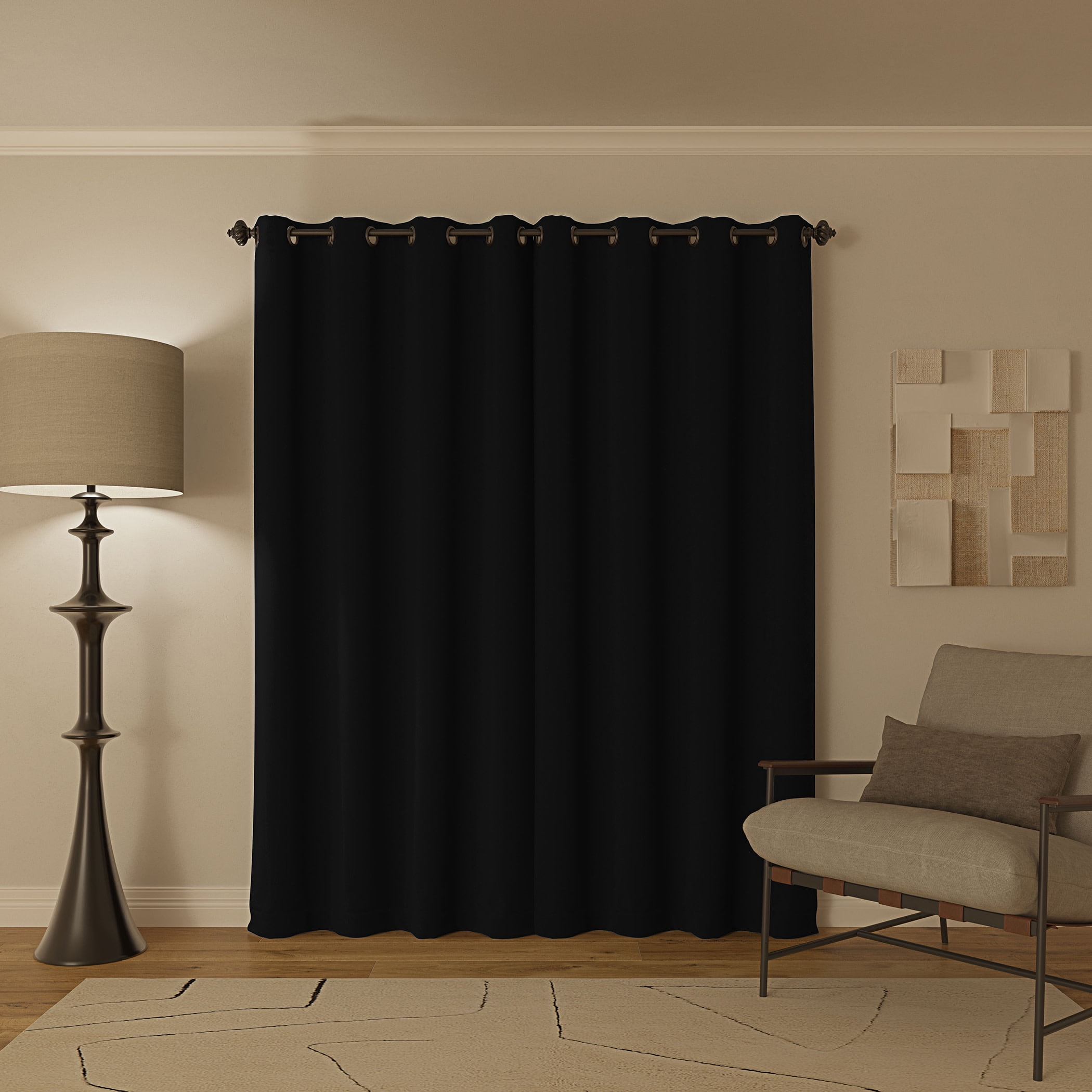 Sun Zero Oslo Extreme 100% Blackout Grommet Curtain Panel, 52"X95", Black, 1-Piece Single Panel