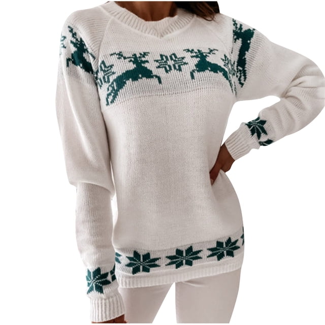 IROINID Pull-Over en Tricot à Col Rond pour Femmes Pull de Noël à Manches Longues Décontracté