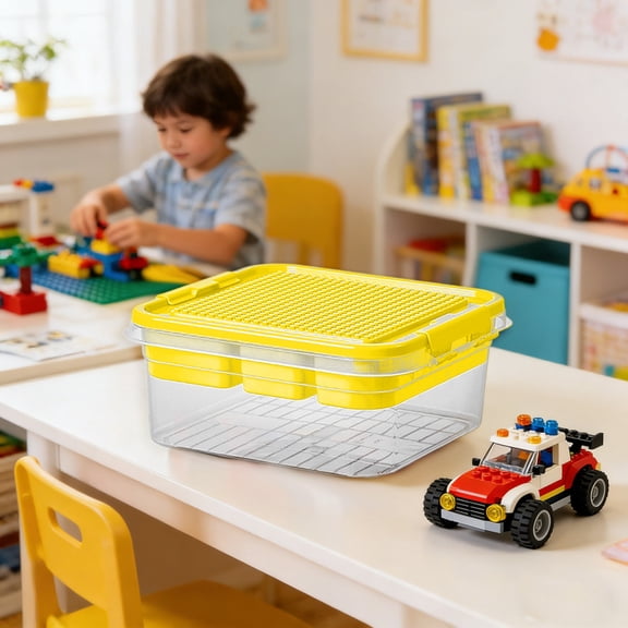 Toys Storage Organizer Bins, Building Blocks Storage with Building Baseplate Lid, Storage Containers for Building Brick Storage Stackable Organizer Bin Toy Chest