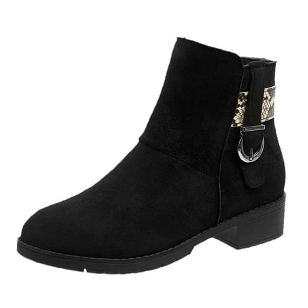 GHSOHS Boots for Women Snow Boots Ankle Booties Shoes Wide Width Shoes for Women Fashion Fall Winter British Heel Suede Ankle Boots Belt Buckle Side Zipper Ankle Boots Western Cowgirl Boots Size 37