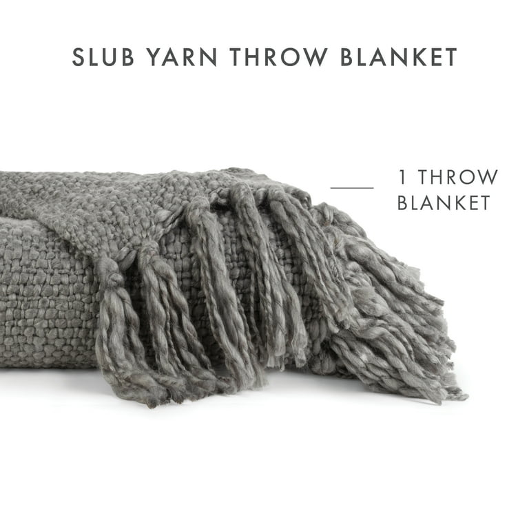 ARVO wool blanket    130x180+fringes グレー Arvo Grey Woven Tasselled Throw | Feather Throws | HÖEM