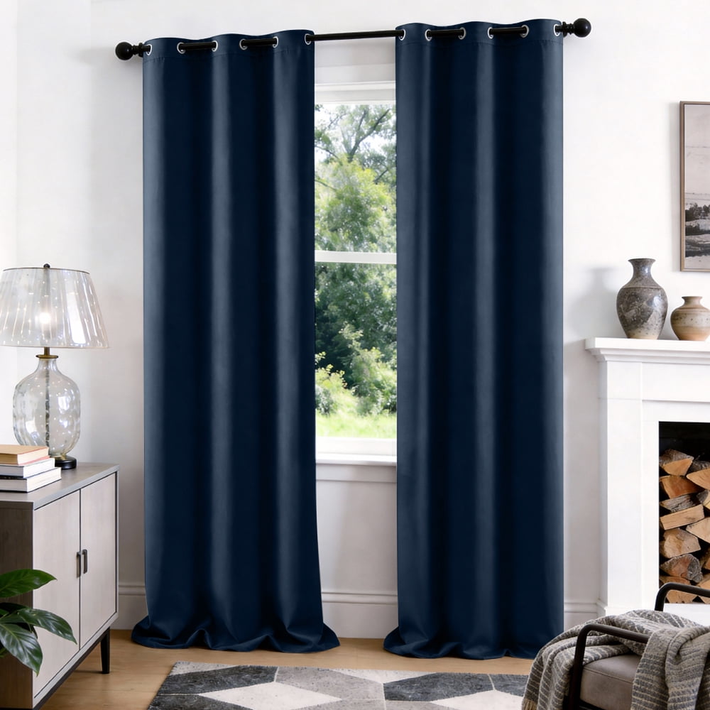 TOPICK Navy Blackout Curtains Solid Grommet Drapes for Bedroom Living Room Dining Room 2 Panels W40" x L96" inch