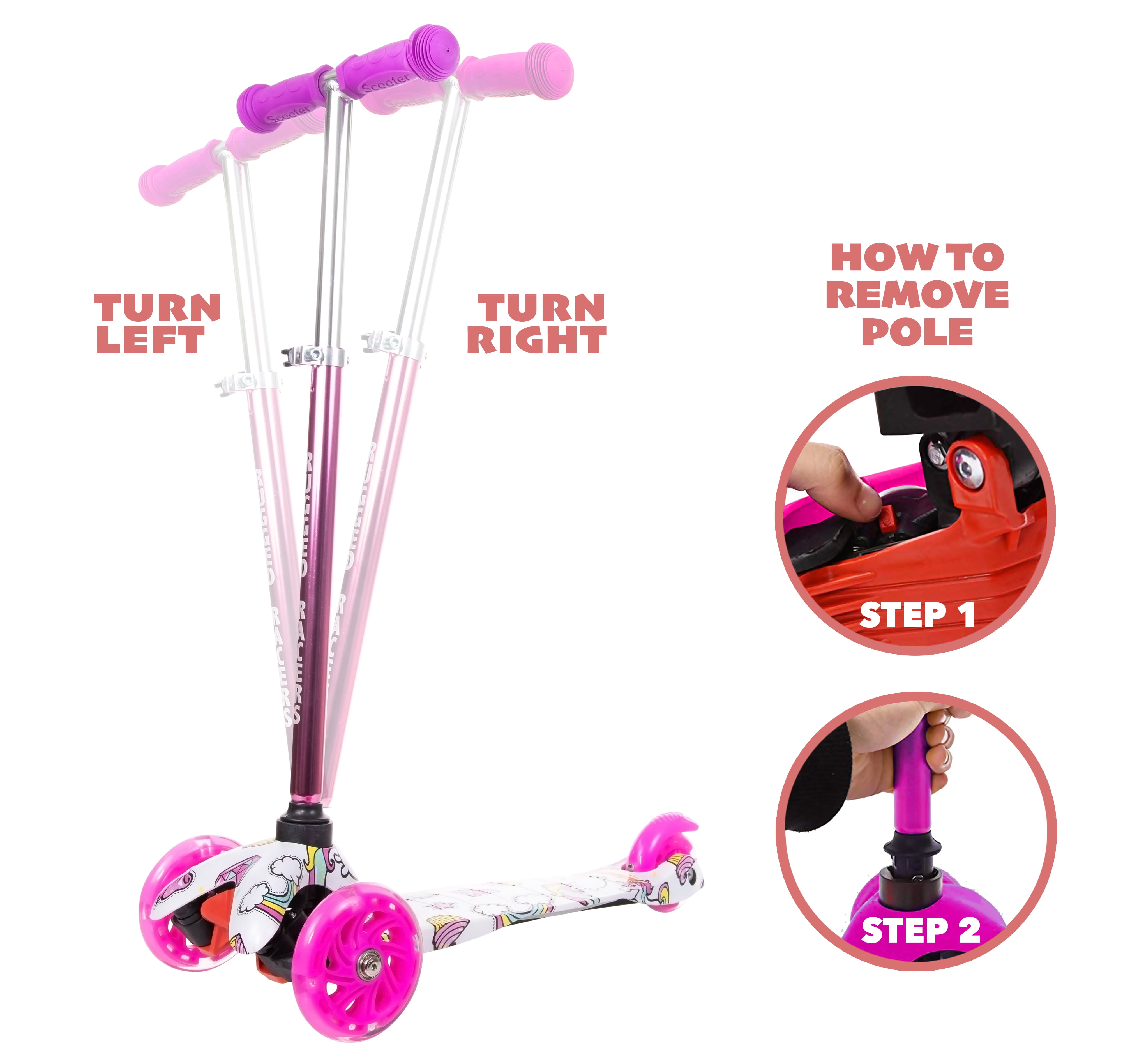 Rugged Racers Unicorn Print Kick Scooter for Boys & Girls 3 Wheel