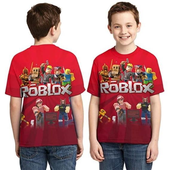 ROBLOX-Camiseta de cuello redondo con estampado de dibujos animados para niños, camisa con cuello redondo, tendencia de juego periférico para hombres y adolescentes, Verano