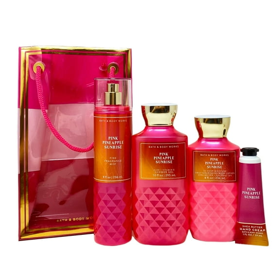 Bath and Body Works Pink Pineapple Sunrise Gift Bag Set - Fragrance Mist - Shower Gel - Body Lotion - Hand Cream - Full Size