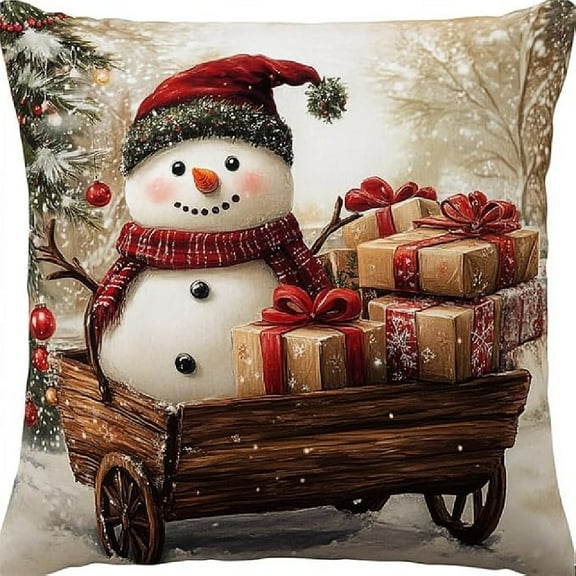 DIY Latch Hook Pillow Kits 17x17inch Cushion Cover Latch Hook Embroidery Kit - Cartoon Snowman