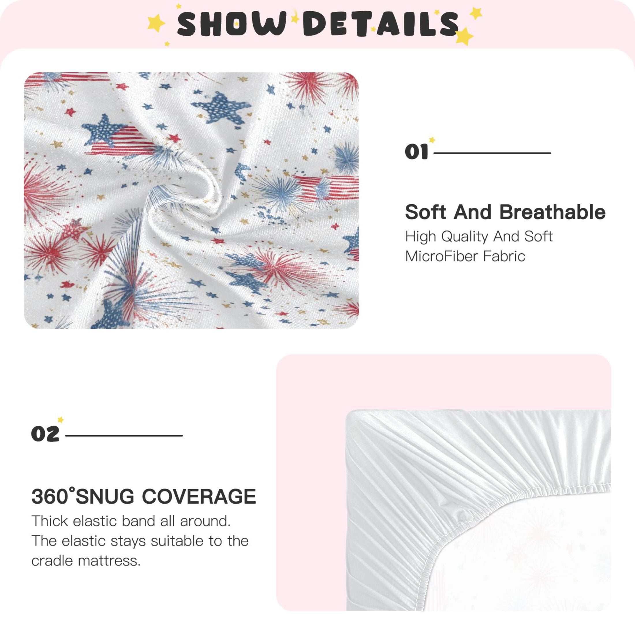 Baby Essentials 52”x 28”- Standard Cotton-like Modal Elastic- Fireworks and Stars Design Crib Sheets for Newborns and Toddlers