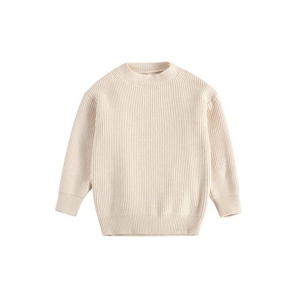 Suéter suave para bebés y niñas para niños pequeños, cuello bajo, jersey de color sólido, camiseta de manga larga a rayas XBTCLXEBCO Beige, 2-3 años