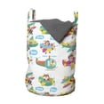 thumbnail image 1 of Childish Laundry Bag, Animals Lion Pig Fox Rabbit Giraffe Flying on Airplanes Hello Baby Wow Party, Hamper Basket with Handles Drawstring Closure for Laundromats, 13" x 19", Multicolor, by Ambesonne, 1 of 4