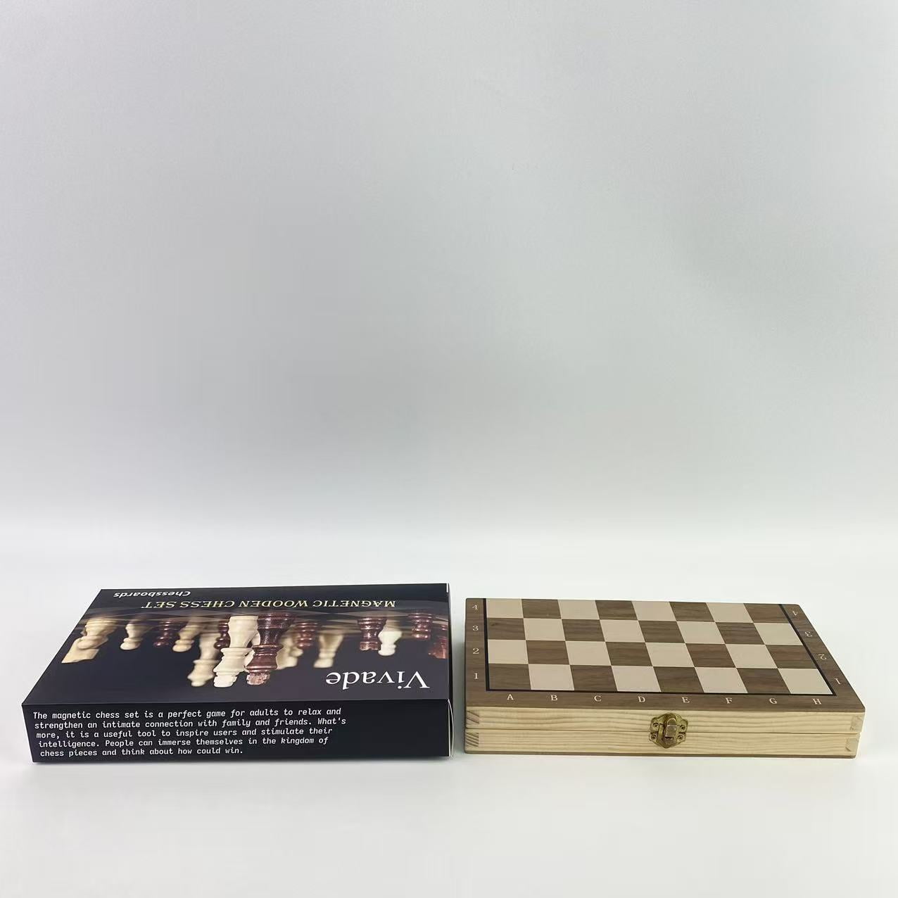 Vivade Chessboards,2 in 1 Magnetic Wooden Chess and Checkers Board Game Set, 15" Folding Chess Boards with 2 Extra Queens, Portable Travel Chess Sets with Pieces Storage Slots