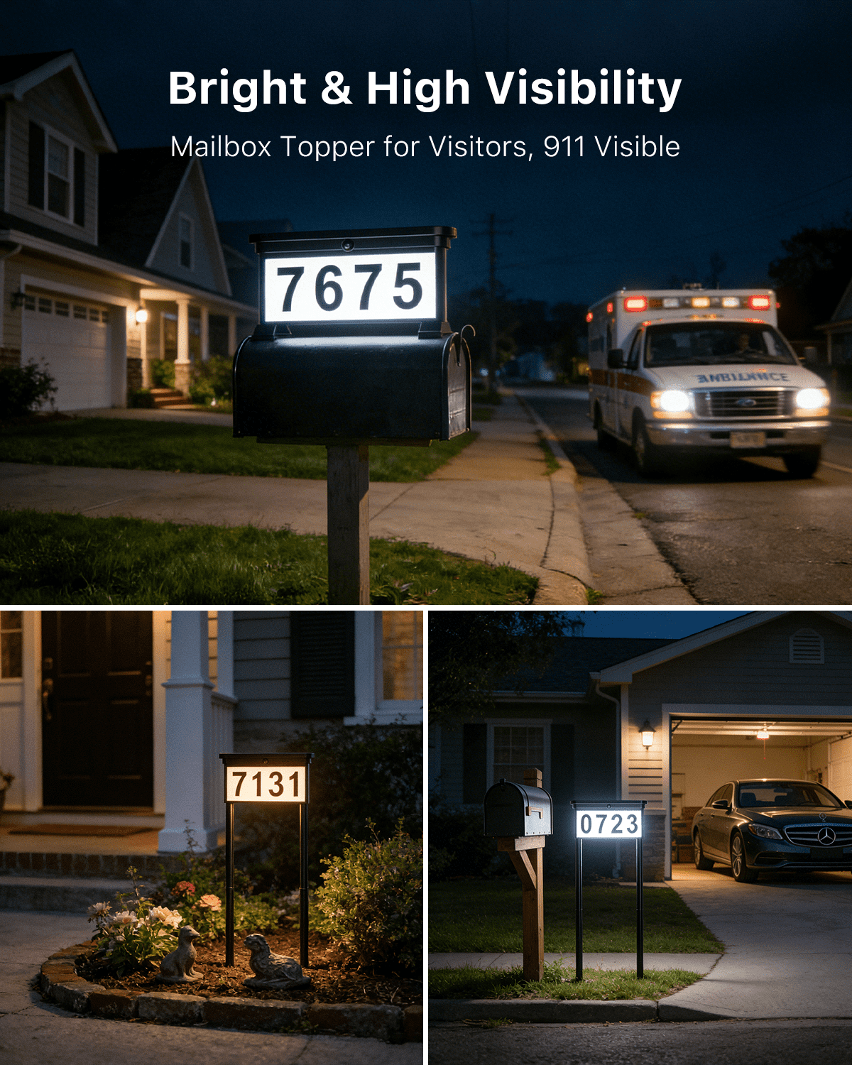 Yinghao Solar House Numbers Outdoor Waterproof Light up House Address Plaque, 3 Colors Dual Sided Stakes Installation Lighted Sign for Home, Mailbox