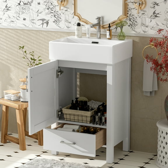 Harper & Bright Designs 20.28" White Bathroom Vanity with Sink, Bathroom Storage Cabinet for Small Space