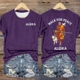 thumbnail image 2 of Wang6 Womens Short Sleeve Plus Size Aloka Tshirts Casual Crew Neck Walking for Peace Letter Printed Summer Tops Loose Fit Graphic Tees Purple XXXL, 2 of 3