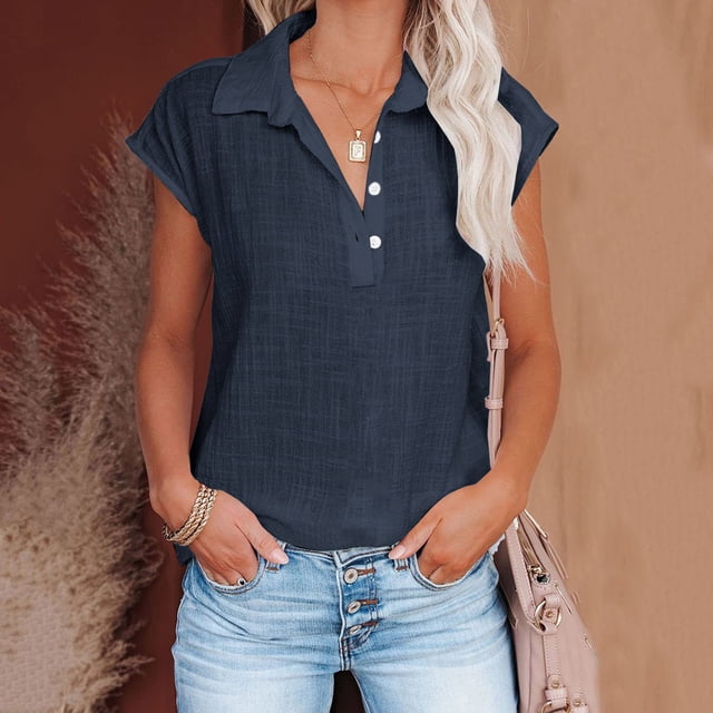 Sentmoon Womens Loose Fit T-Shirts V Neck Short Sleeve Tops Workout Button Basic Plus Size Womens Summer Tops 2025 Clearance Sales Today Deals Prime