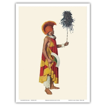 Hawaiian Chieftain (Ali'i) - Feathered Robes Helmet Shark Teeth Anklet - Vintage Hawaiian Cultural Images by Unknown 1924 - Master Art Print (Unframed) 9in x 12in