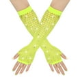 thumbnail image 1 of Nvzi Guantes de rejilla sin dedos Guantes de rejilla largos de malla Manga de rejilla para el brazo Disfraz de fiesta de los 80 Accesorios de Halloween - Amarillo claro, 1 of 5