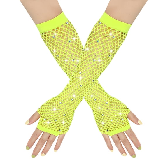 Firefly Hope Fingerless Fishnet Gloves Women's Long Fishnet Mesh Gloves for Women Fish Net Arm Sleeve 80s Party Costume Halloween Accessories-Light Yellow