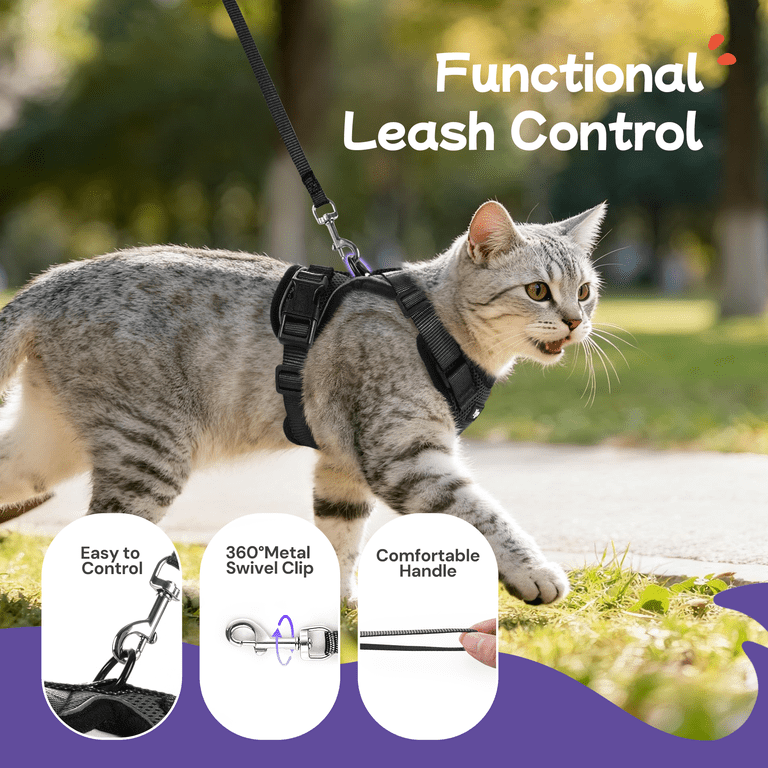 Pigo Cat Harness and Leash, Escape Proof Black photo 6