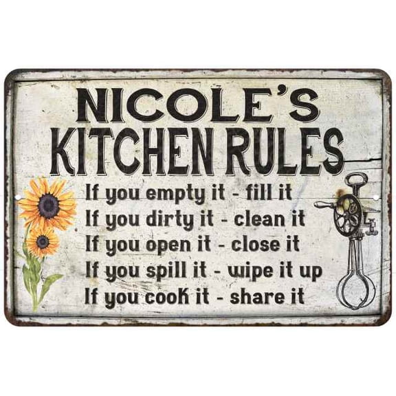 Nicole's Kitchen Rules Chic Sign Vintage Décor 8 x 12 Matte Finish Metal 108120032071