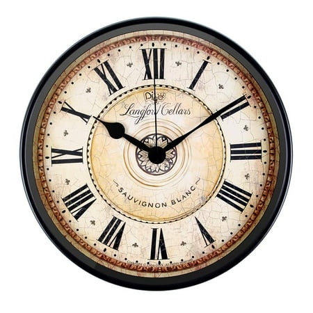 12 Inch Metal Black Wall Clock, European Style Retro Vintage Design, Non-Ticking Whisper Quiet Battery Operated with HD Glass, Easy to Read for Indoor Decor
