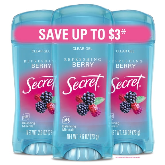 Secret Fresh Clear Gel Antiperspirant and Deodorant, Berry, 3 x 2.6oz