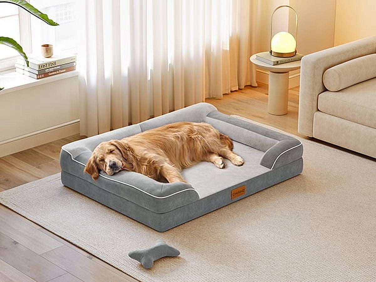 Bestco XL Orthopedic Dog Bed 42" Waterproof Dog Sofa Bed with Removable Washable Cover Light Gray