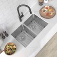 thumbnail image 2 of Stylish Dual Mount 28" Stainless Steel Double Bowl Kitchen Sink with Grids & Strainers S-300TG, 2 of 11
