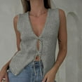 thumbnail image 3 of JGGSPWM Women Y2k Crochet Vest Top Vintage Front Tie Tops Going Out Tops Women Crochet Knit Vest Y2k Tie Up Open Front Sweater Vest Casual Summer Versatile Sleeveless V Neck Tank Crop Tops Gray L, 3 of 7