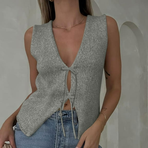 Drses Tank Tops for Women Summer Basic V Neck Crochet Knit Vest Sexy Button Casual Sleeveless Top
