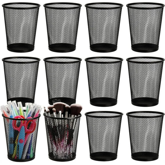 Mesh Pen Holder for Desk, Pencil Holder for Desk, Happon 12 Pack Metal Pencil Cup for Pen, Mesh Metal Pen Organizer for Desk Black, Desk Pen Holder