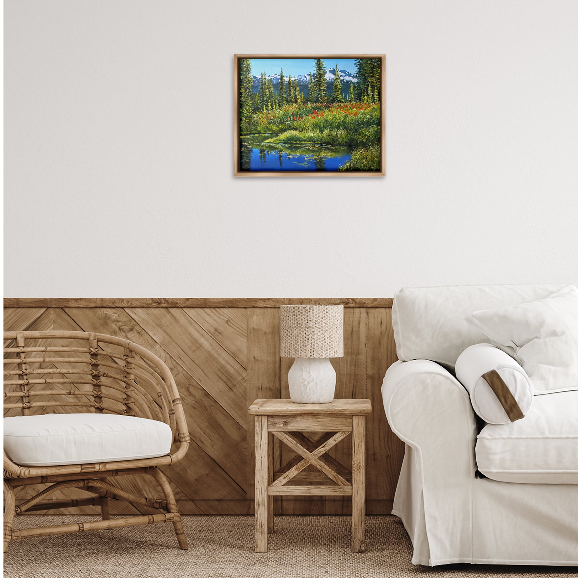 Stupell Industries High Country Summer Landscape & Nature Painting Brown Floater Framed Canvas Art Print Wall Art, 21 x 17