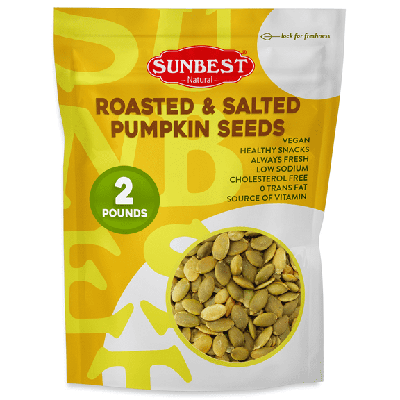 Roasted Pumpkin Seeds with Sea Salt – 2 Pound Bulk Bag by Sunbest Natural