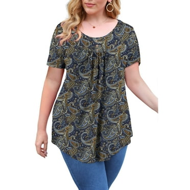 VERABENDI Women's Plus Size Tops Summer Short Sleeve Loose Fit Tunic Blouses Floral Flowy Shirts,1X/2X/3X/4X