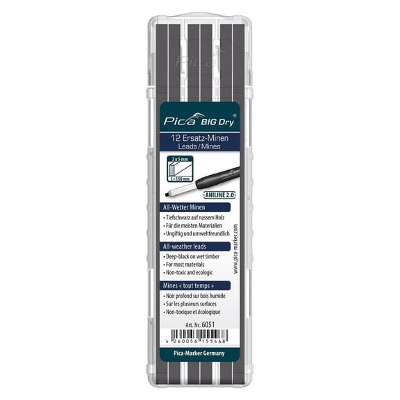 Pica 6051 BIG-Dry ANILINE 2.0 Refill Leads, 8-Pack